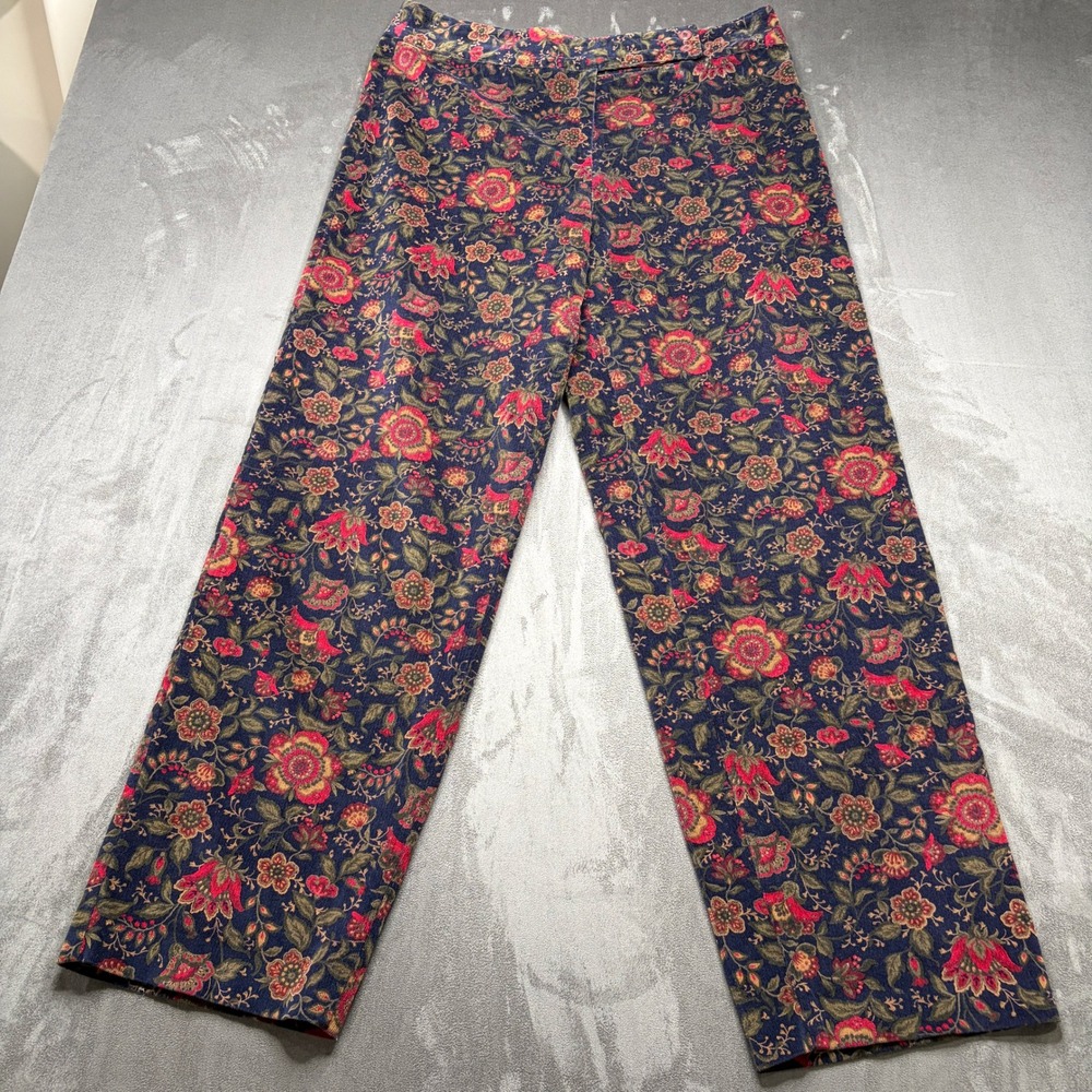 Vtg Talbots Corduroy Pants Womens 14 Blue Dark Floral Straight Cottage Fall 90s